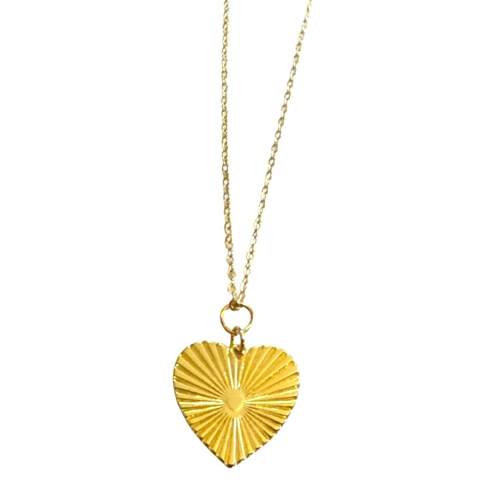 OOAK Gold Heart Dainty Pendant Necklace 24k Gold Plate Heart and Chain, New